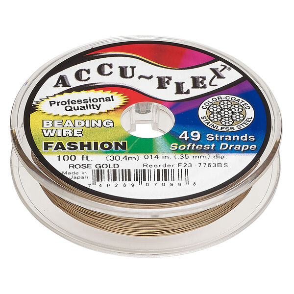 Beading wire, Accu-Flex&reg;, nylon and stainless steel, rose gold, 49 strand, 0.014-inch diameter. Sold per 30-foot spool. image number 0