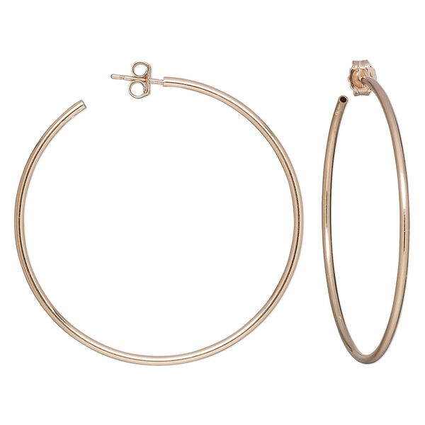 Earring, 14Kt rose gold-filled, 38mm hoop with post and flexible hollow tube. Sold per pair. image number 0