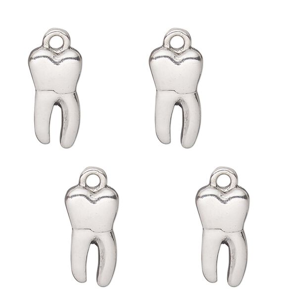 Charm, antique silver-finished "pewter" (zinc alloy), 15x8mm single-sided tooth. Sold per pkg of 4. image number 0
