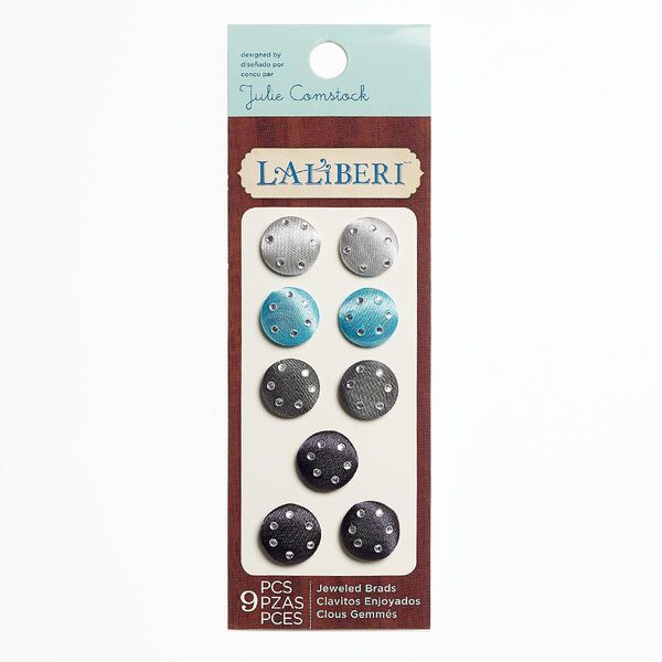 Brad, Laliberi™, satin / acrylic / steel, assorted colors, 16mm round. Sold per pkg of 9. image number 0