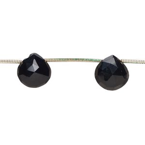Black onyx 1pkg8, hand-cut top-drilled faceted puffed teardrop bead 10-12mm