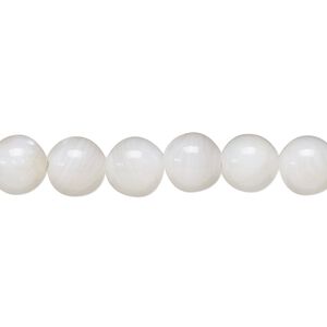 Bead, mother-of-pearl shell (bleached), white, 8mm round, Mohs hardness 3-1/2. Sold per 15-1/2" to 16" strand.