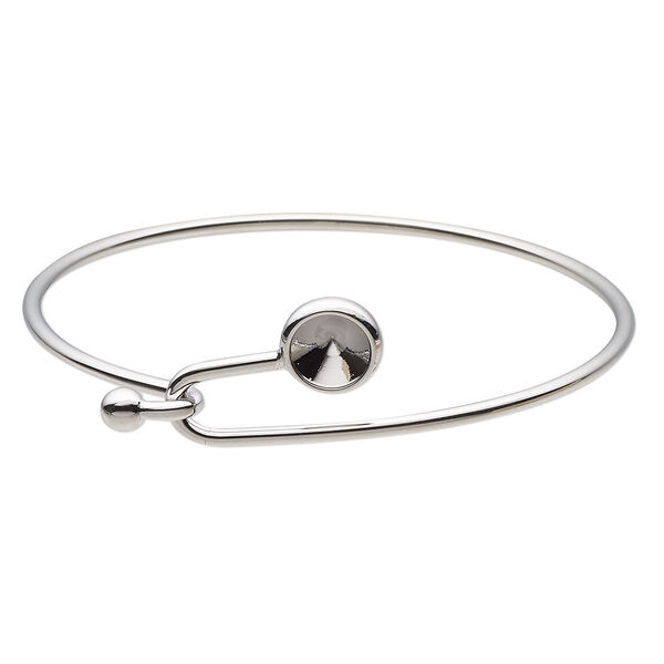 Bracelet, Almost Instant Jewelry®, bangle, imitation rhodium-finished brass, 17mm wide with SS39 rivoli glue-in setting and hook closure, 7-1/2 inches. Sold individually. image number 0