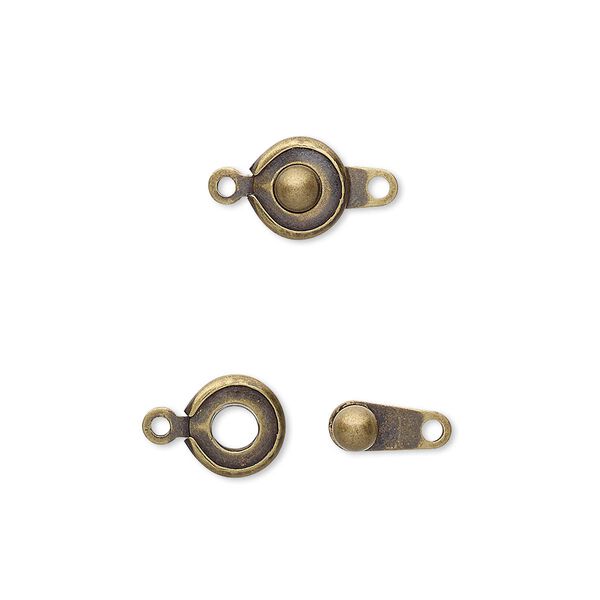 Clasp, button, antique gold-plated brass, 7.5mm round. Sold per pkg of 10. image number 0