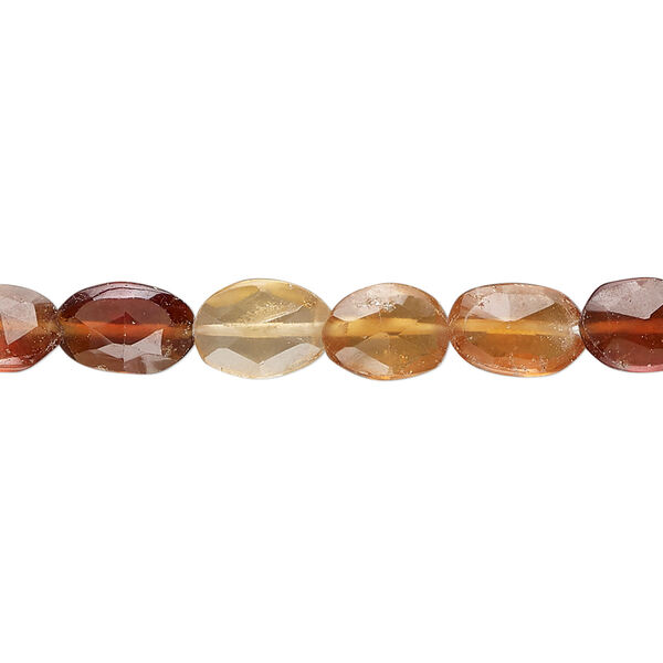 Bead, hessonite garnet (natural), shaded, 7x6mm-12x8mm hand-cut faceted puffed oval, B grade, Mohs hardness 7 to 7-1/2. Sold per 14-inch strand. image number 0