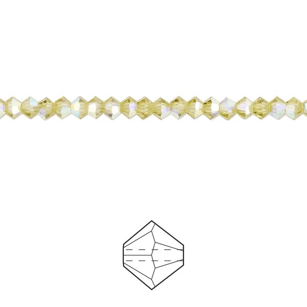Bead 48pk acid yellow AB, Preciosa Czech crystal 3mm bicone image number 0