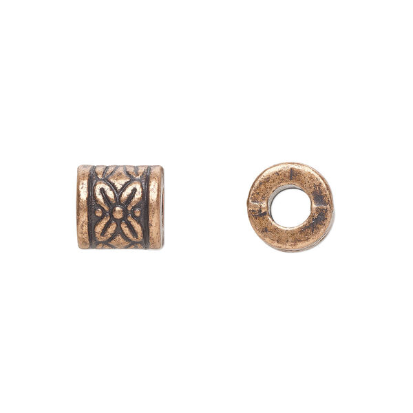 Bead, antique copper-plated "pewter" (zinc-based alloy), 8mm filigree cylinder. Sold per pkg of 20. image number 0