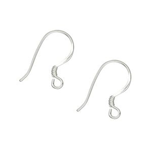 Ear wire fishhook 1pkg8 silver-plated, 17mm flat / 2.5x1.5mm coil / open loop, 21 gauge brass 4 pair