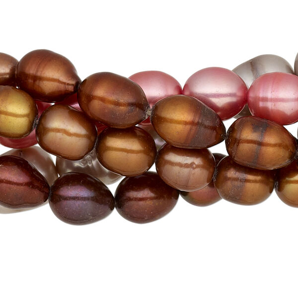 Pearl mix, cultured freshwater (dyed), mixed colors, 7-9mm rice, D+ grade, Mohs hardness 2-1/2 to 4. Sold per (5) 15" to 16" strands. image number 0