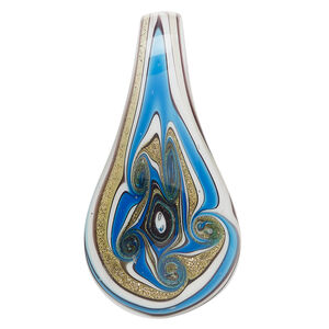 Focal, lampworked glass 1pkg1, opaque multicolored with copper-colored glitter, 64x33mm single-sided spoon with flower design.
