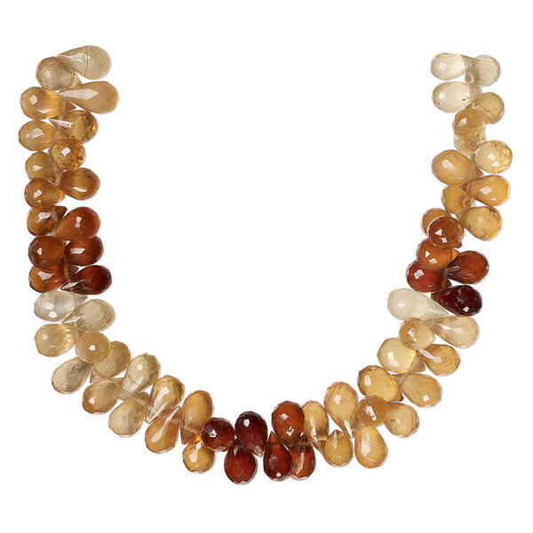 Bead, hessonite garnet (natural), shaded, 10x6mm-13x6mm hand-cut top-drilled faceted teardrop, B+ grade, Mohs hardness 7 to 7-1/2. Sold per 8-inch strand, approximately 65 beads. image number 0