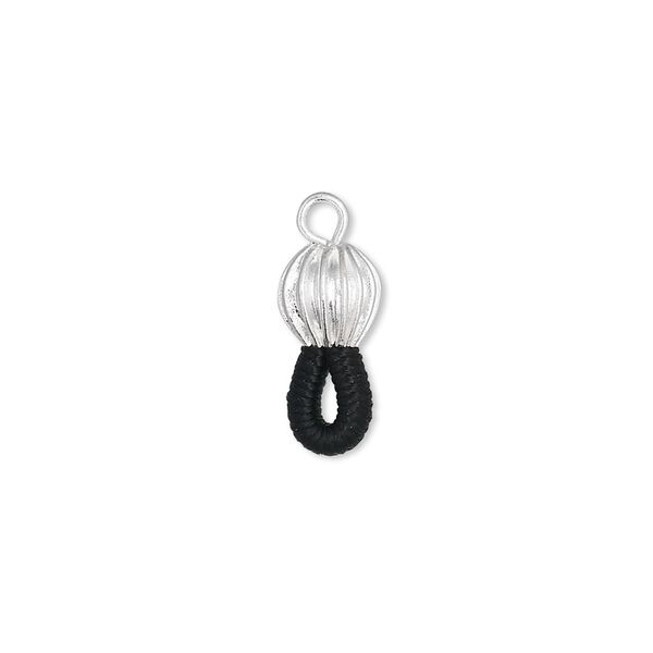 Eyeglass holder, rubber and silver-plated brass, black, 15x6.5mm with 6.5mm corrugated round. Sold per pkg of 100. image number 0