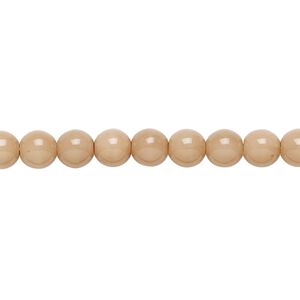 Bead, Czech dipped décor glass druk, beige, 6mm round. Sold per 15-1/2" to 16" strand.