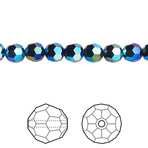 Bead 1pkg144 jet shimmer 2X, Crystal Passions&reg; 6mm round 5000