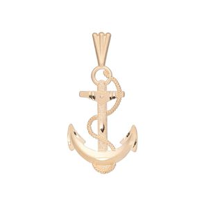Pendant, 14Kt gold, 30x15mm single-sided diamond-cut satin anchor and rope. Sold individually.