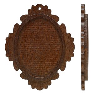 Focal, stained Japanese pagoda wood, dark brown, 57x46mm single-sided top-drilled oval with 40x30mm non-calibrated oval glue-in setting. Sold per pkg of 8.