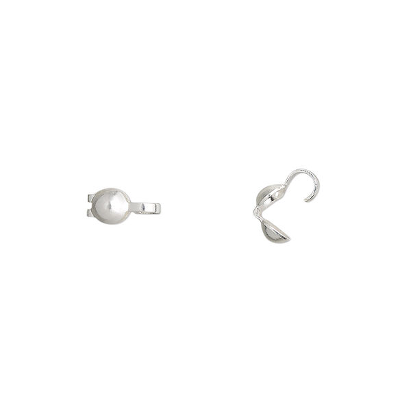 Bead tip, silver-plated brass, 8x3.5mm bottom clamp-on with open loop. Sold per pkg of 100. image number 0