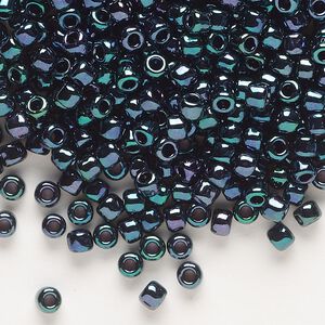Seed bead, Dyna-Mites™, glass, opaque iris green, #6 round. Sold per 1/2 kilogram pkg.