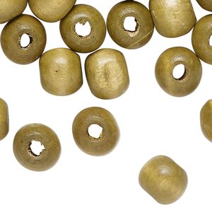 Bead, wood (dyed/waxed), light khaki, 10mm round. Sold per 3-ounce pkg, approximately 309 beads.