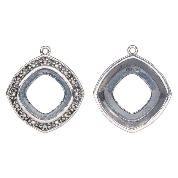 Drop, Almost Instant Jewelry®, antiqued sterling silver, 20.5mm rounded diamond with 12mm cushion setting and flower design with open back. Sold individually. image number 0