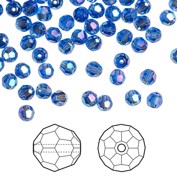 Bead 720pk sapphire shimmer 2X, Swarovski® 4mm round 5000 image number 0