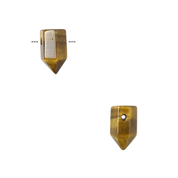 Bead, tigereye (natural), 11x5mm-13x6mm hand-cut top-drilled point, B grade, Mohs hardness 7. Sold per pkg of 2. image number 0