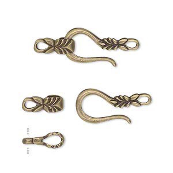 Clasp, JBB Findings, hook-and-eye, antiqued brass, 21x9mm double-sided leaf. Sold individually. image number 0