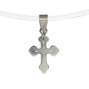 Pendant, stainless steel, 21x16mm single-sided matte and shiny etched cross. Sold individually.