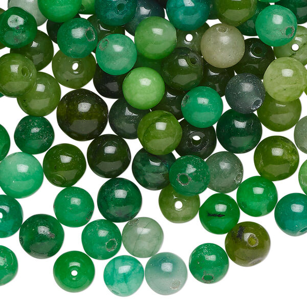 Bead mix, Malaysia "jade" (quartz) (dyed), multi-green, 5-6mm irregular round, C grade, Mohs hardness 7. Sold per 2-ounce pkg, approximately 180 beads. image number 0