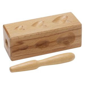 Dapping block, wood, 5 x 2 x 2-inch 4-sided block with 4-1/2 x 3/4 inch punch. Sold per 2-piece set.