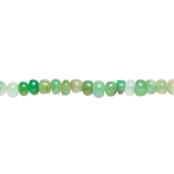 Bead, chrysoprase (natural), light to dark, 4x2mm-5x3mm hand-cut rondelle with 0.4-1.4mm hole, C+ grade, Mohs hardness 6-1/2 to 7. Sold per 8-inch strand, approximately 75 beads. image number 0