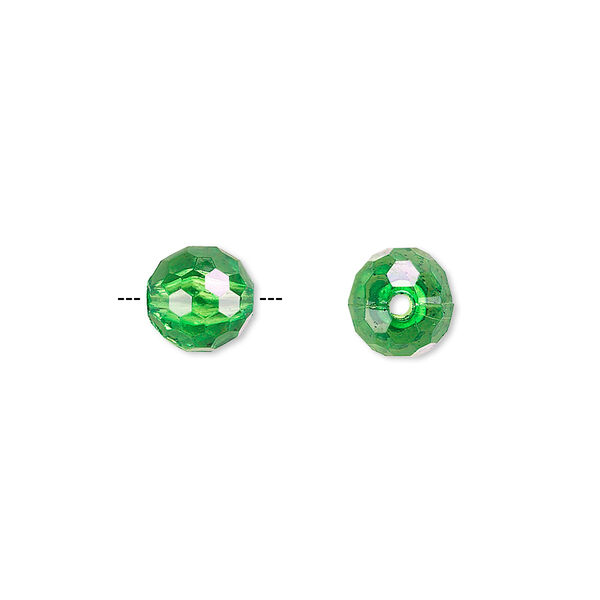 Bead, acrylic, green, 8mm faceted round. Sold per 100-gram pkg, approximately 330-390 beads. image number 0