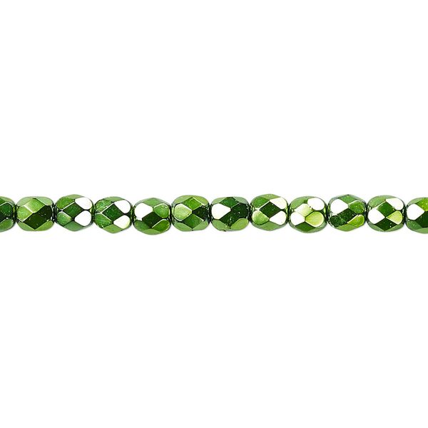 Bead, Czech fire-polished glass, opaque emerald green carmen, 4mm faceted round. Sold per 15-1/2" to 16" strand. image number 0