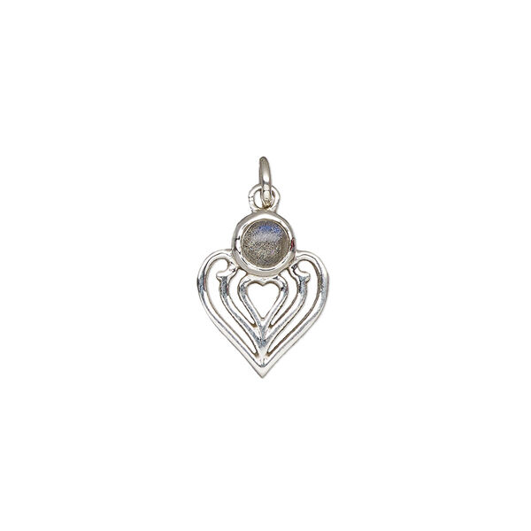Labradorite / sterling silver 1pkg1, heart drop natural antiqued 14x11mm image number 0
