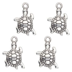 Charm, antique silver-finished "pewter" (zinc-based alloy) , 17x14mm single-sided tortoise. Sold per pkg of 4.