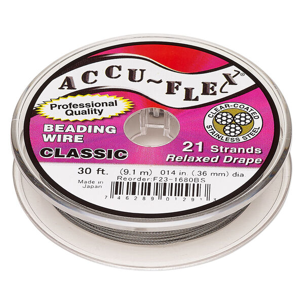 Beading wire, Accu-Flex®, nylon and stainless steel, clear, 21 strand, 0.014-inch diameter. Sold per 30-foot spool. image number 0