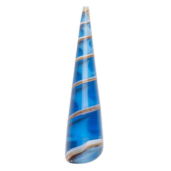 Focal, screw turritella shell (assembled), blue, 45x12mm top-drilled cone, Mohs hardness 3-1/2. Sold individually. image number 0