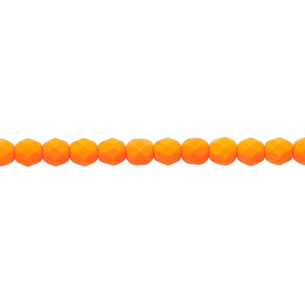 Bead, Preciosa, Czech painted fire-polished glass, matte neon orange, 4mm faceted round. Sold per 8-inch strand, approximately 50 beads. image number 0