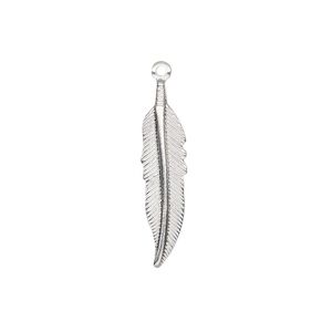 Charm, silver-plated brass, stamped, 25x6mm single-sided feather. Sold per pkg of 100.