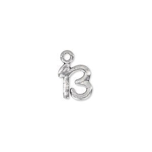 Charm, antique silver-plated white brass, 10x10mm single-sided number 13. Sold per pkg of 12.