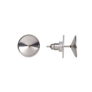 Earstud 1pkg4 Almost Instant Jewelry®, 11mm round / SS47 rivoli glue-in setting / comfort clutch, stainless steel / plastic clear 2 pair
