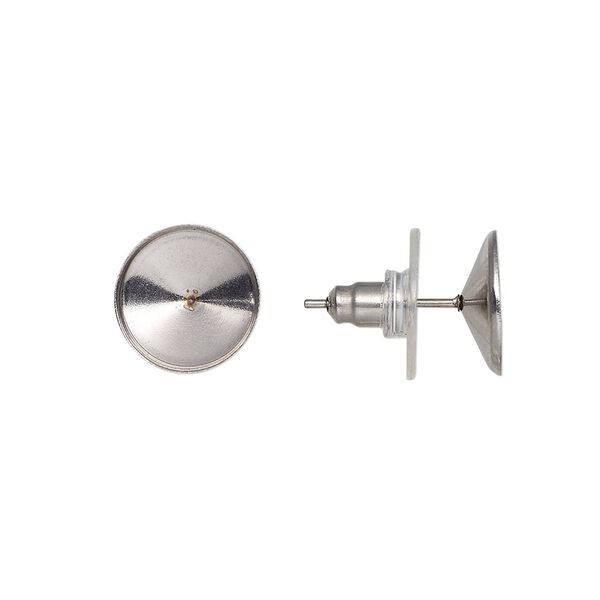 Earstud 1pkg4 Almost Instant Jewelry®, 11mm round / SS47 rivoli glue-in setting / comfort clutch, stainless steel / plastic clear 2 pair image number 0
