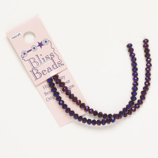 Bead, glass, pkg/8 inches, 4x3mm faceted rondelle, opaque purple bronze. image number 0