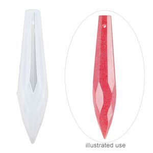 Mold, silicone, white, 68 x 15 x 15mm faceted teardrop. Sold individually.