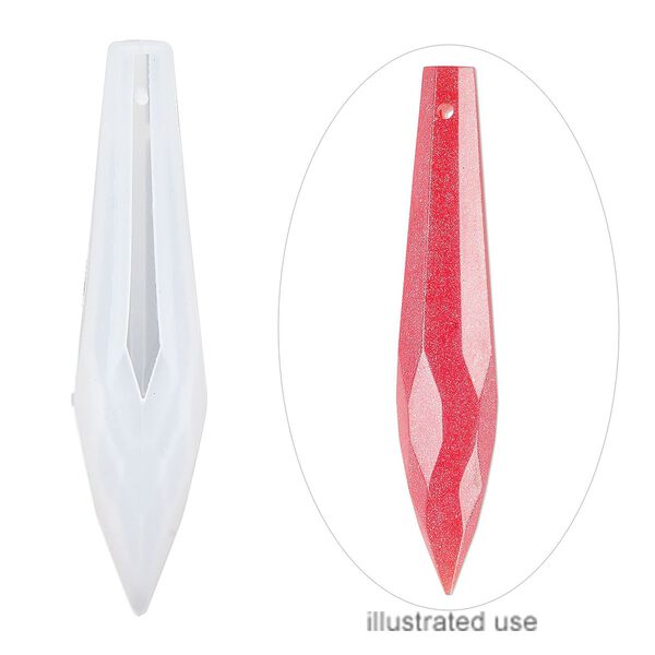Mold, silicone, white, 68 x 15 x 15mm faceted teardrop. Sold individually. image number 0