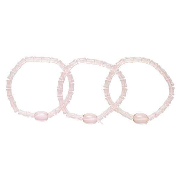 Bracelet, stretch, glass, pink, 7-8 inches wearable length. Sold per pkg of 3. image number 0