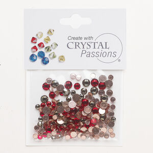 Flat back mix 1pkg144 light Siam and jonquil satin foil back, Crystal Passions&reg; rhinestone 3.00-4.80mm hotfix round SS12 / SS16 / SS20