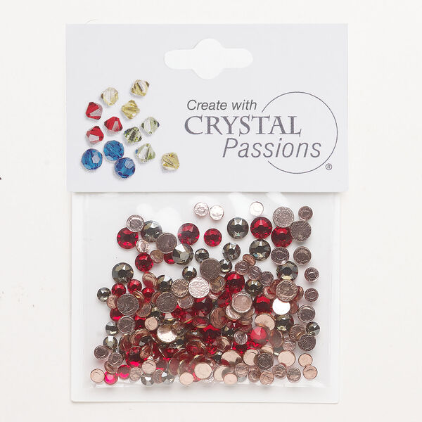 Flat back mix 1pkg144 light Siam and jonquil satin foil back, Crystal Passions&reg; rhinestone 3.00-4.80mm hotfix round SS12 / SS16 / SS20 image number 0