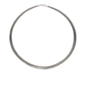 Necklace, sterling silver and nylon-coated stainless steel, silver, 48-50 strand, 18 inches with lobster claw clasp. Sold individually.