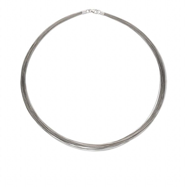 Necklace, sterling silver and nylon-coated stainless steel, silver, 48-50 strand, 18 inches with lobster claw clasp. Sold individually. image number 0
